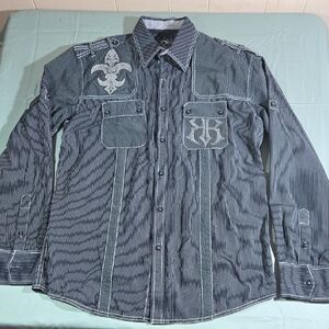 Roar Men's Medium Embroidered Button Down Long Sleeve Shirt